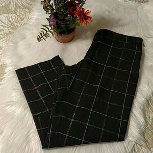 Bar III Cropped Pant Black Gray Windowpane Pattern Lightweight Flat Front Size M